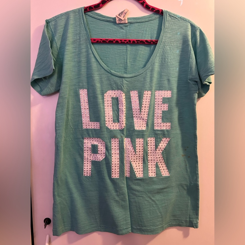 Y2K turquoise rhinestone bling tee